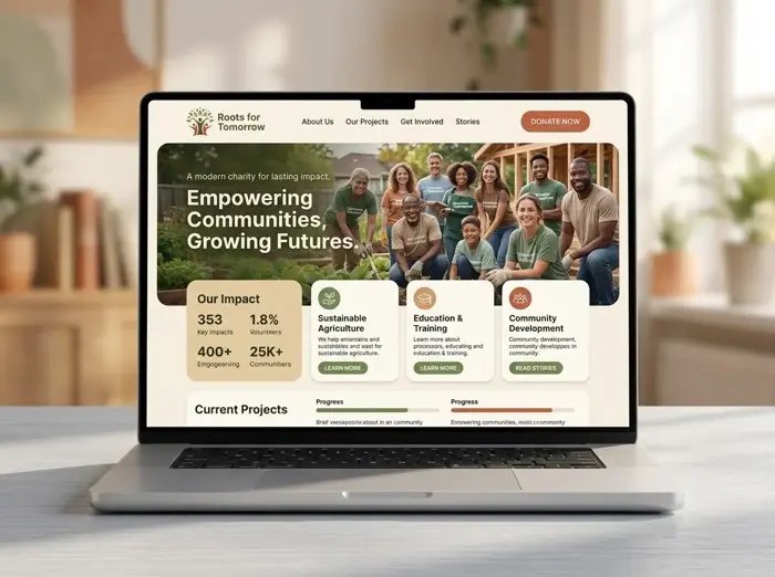 Roots for Tomorrow: A community mission, brought into focus. Original website concept mockup.
