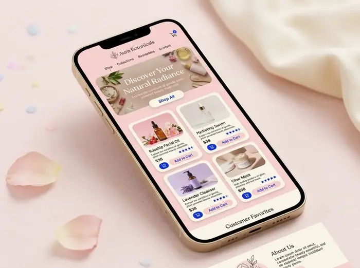 Aura Botanicals: A thoughtful mobile shop for everyday rituals. Original landing page concept mockup.
