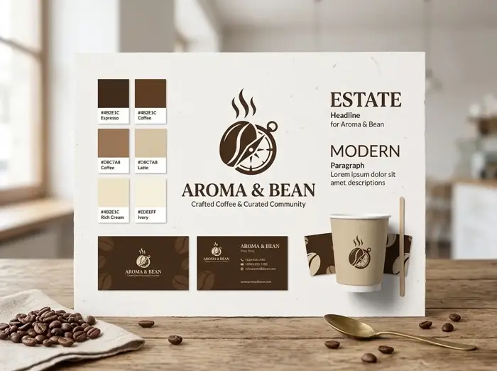 Aroma & Bean: A grounded identity with a little warmth. Original brand & logo concept mockup.