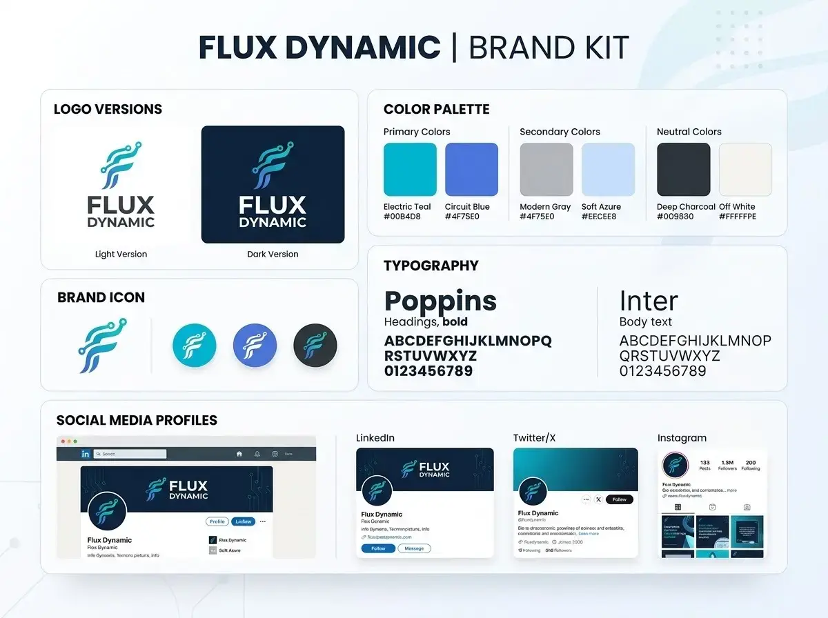 Flux Dynamic brand & logo concept design shown as a mockup