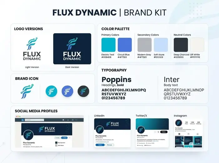Flux Dynamic: A confident starting point for a tech brand. Original brand & logo concept mockup.